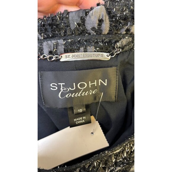 St John Couture Metallic Black Evening Coat Textured Beaded Design 10 - Picture 8 of 9